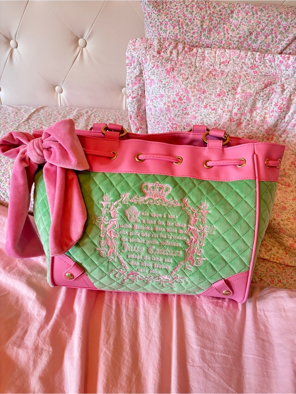 Rare Juicy Couture Pink & Green Juicy Tale Bag